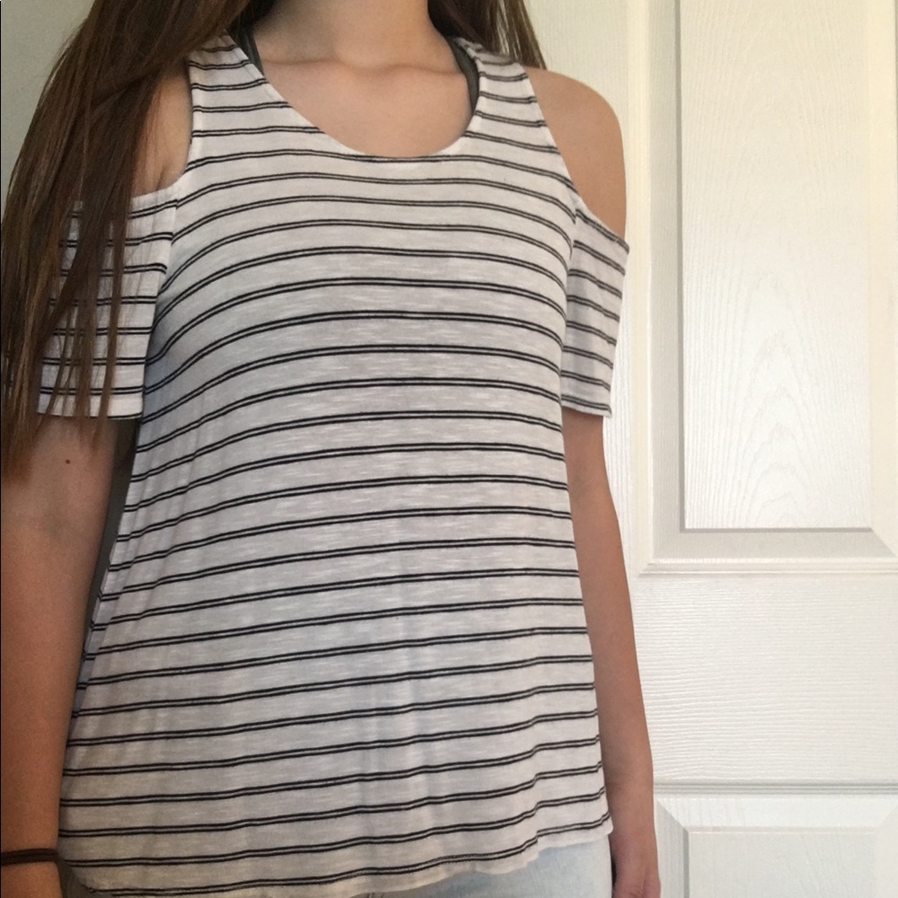 Striped cold shoulder tank top